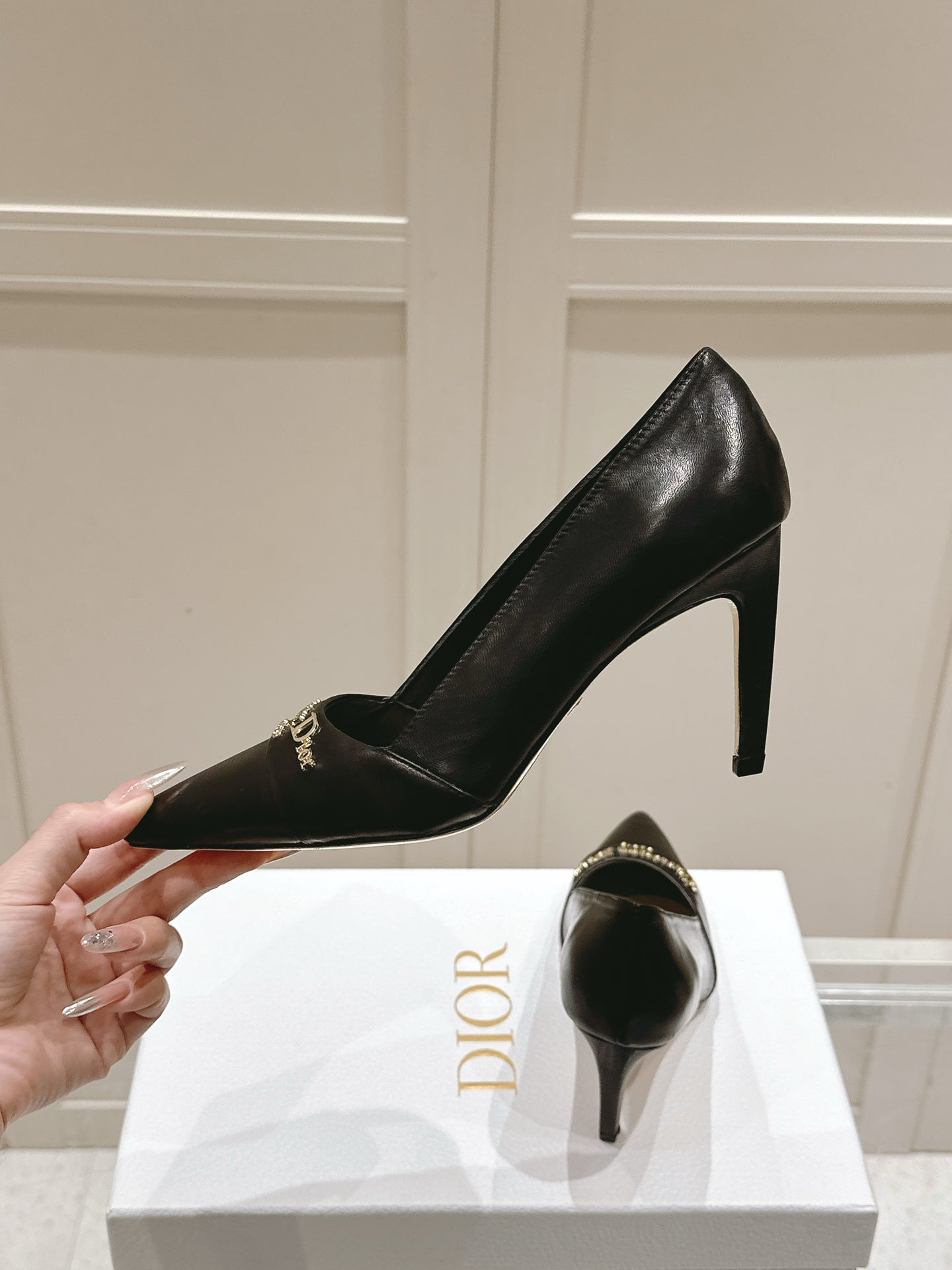 DIOR MY DD 25S POINTED TOE PUMP 50MM IN BLACK CALFSKIN