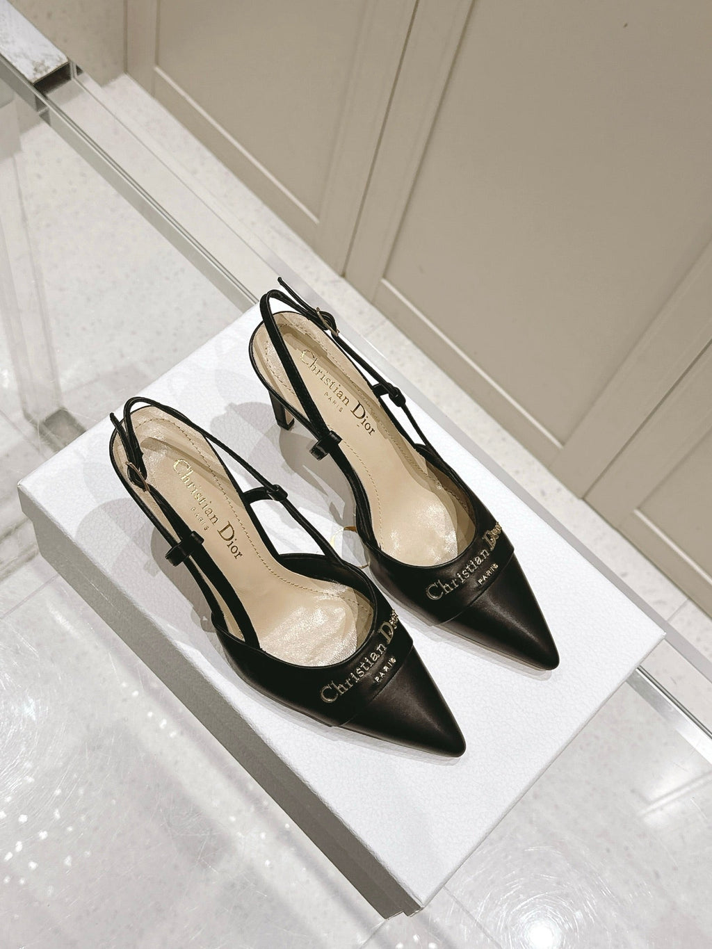 DIOR MY DD 25S SLINGBACK PUMP 50MM IN BLACK CALFSKIN