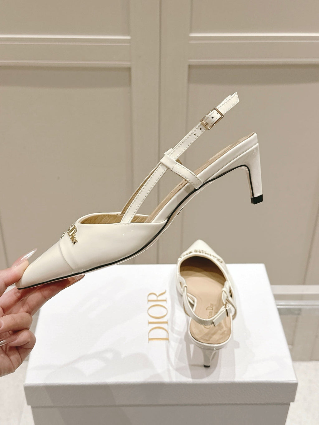DIOR MY DD 25S SLINGBACK PUMP 50MM IN WHITE GLOSSY CALFSKIN