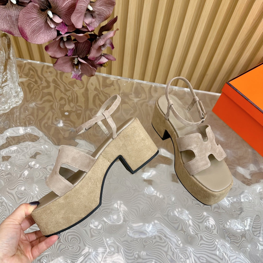 HERMES JAM 30 SANDAL IN TORTILLA BROWN VELVET