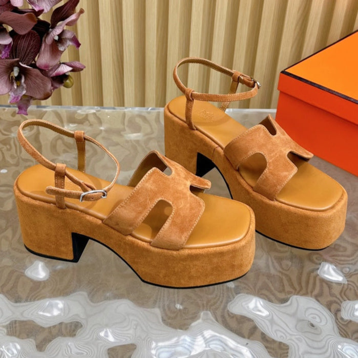 HERMES JAM 30 SANDAL IN CINNAMON BROWN VELVET