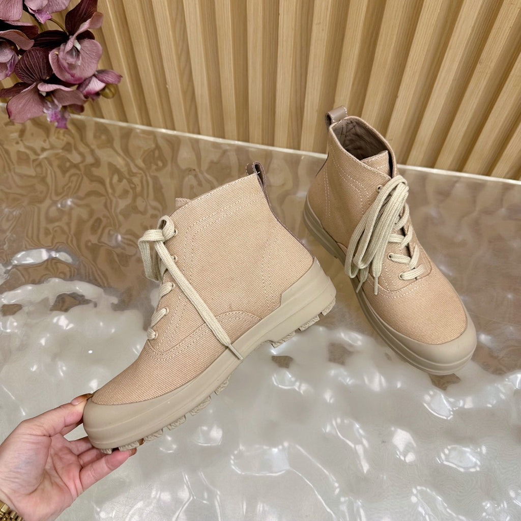 HERMES 25S KOOLER ANKLE BOOTS IN BEIGE CANVAS