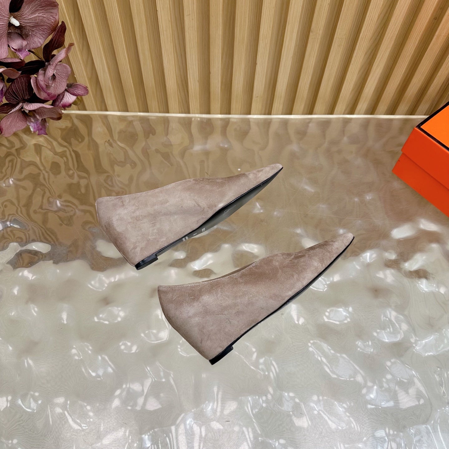 HERMES 25S HIGH-HEEL WEDGE SHOES 50 MM IN DUSTY BEIGE SUEDE