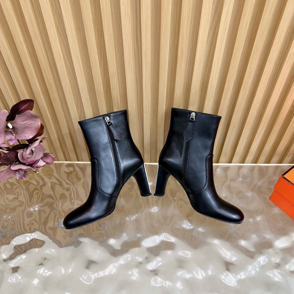 HERMES 25S ANKLE BOOTS 70 MM IN BLACK LAMBSKIN