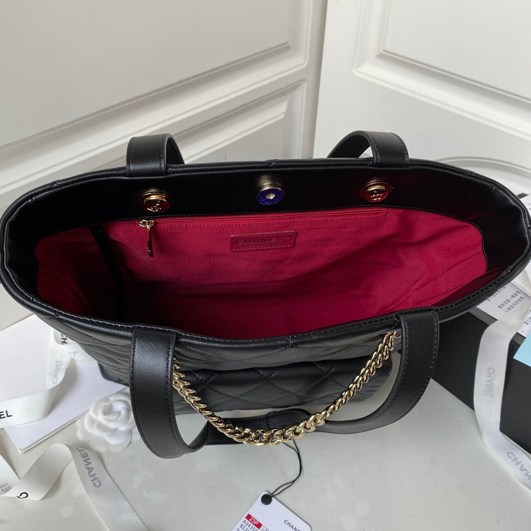 CHANEL 23P Hobo Shopping Black Calfskin Gold Hardware
