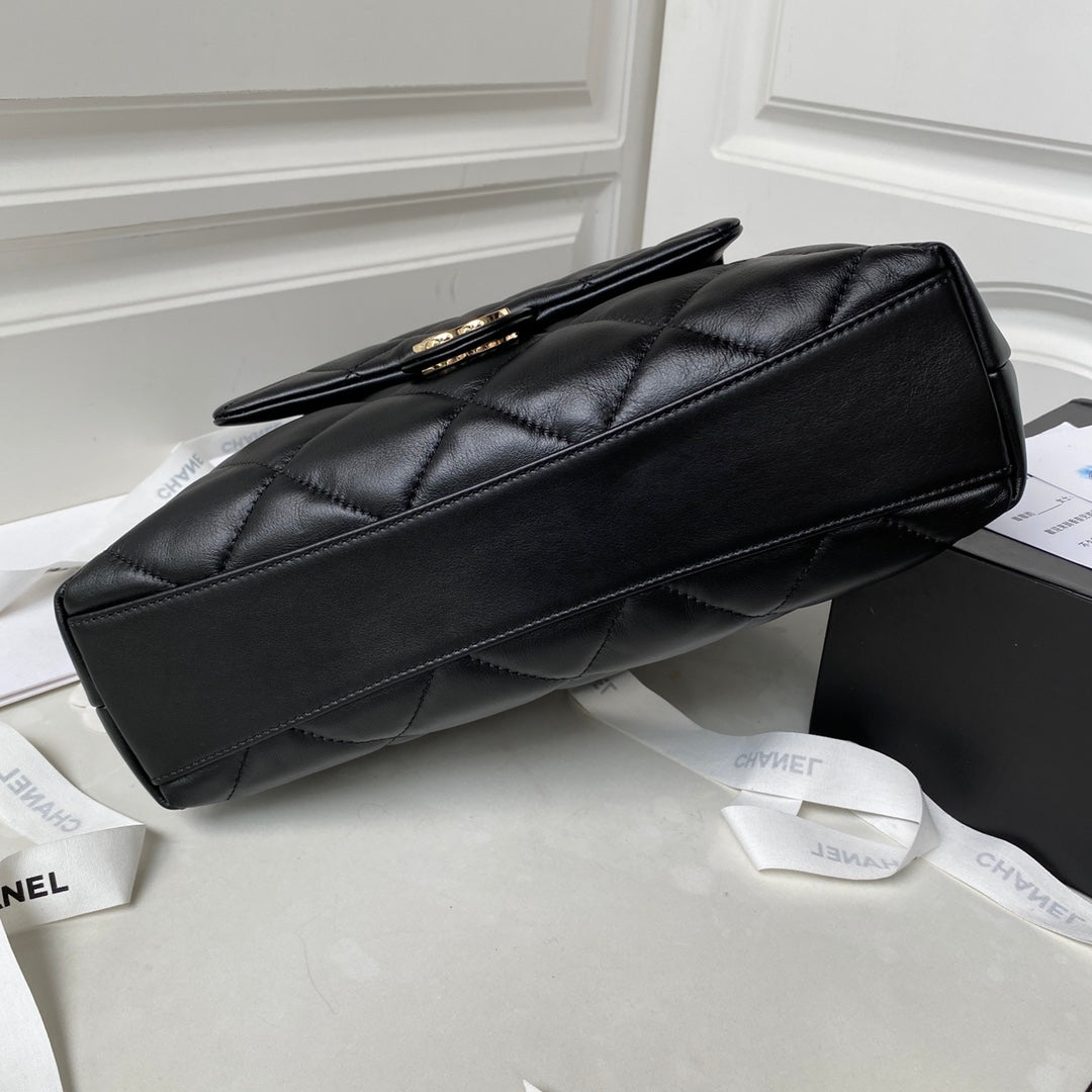 CHANEL 23P Hobo Shopping Black Calfskin Gold Hardware