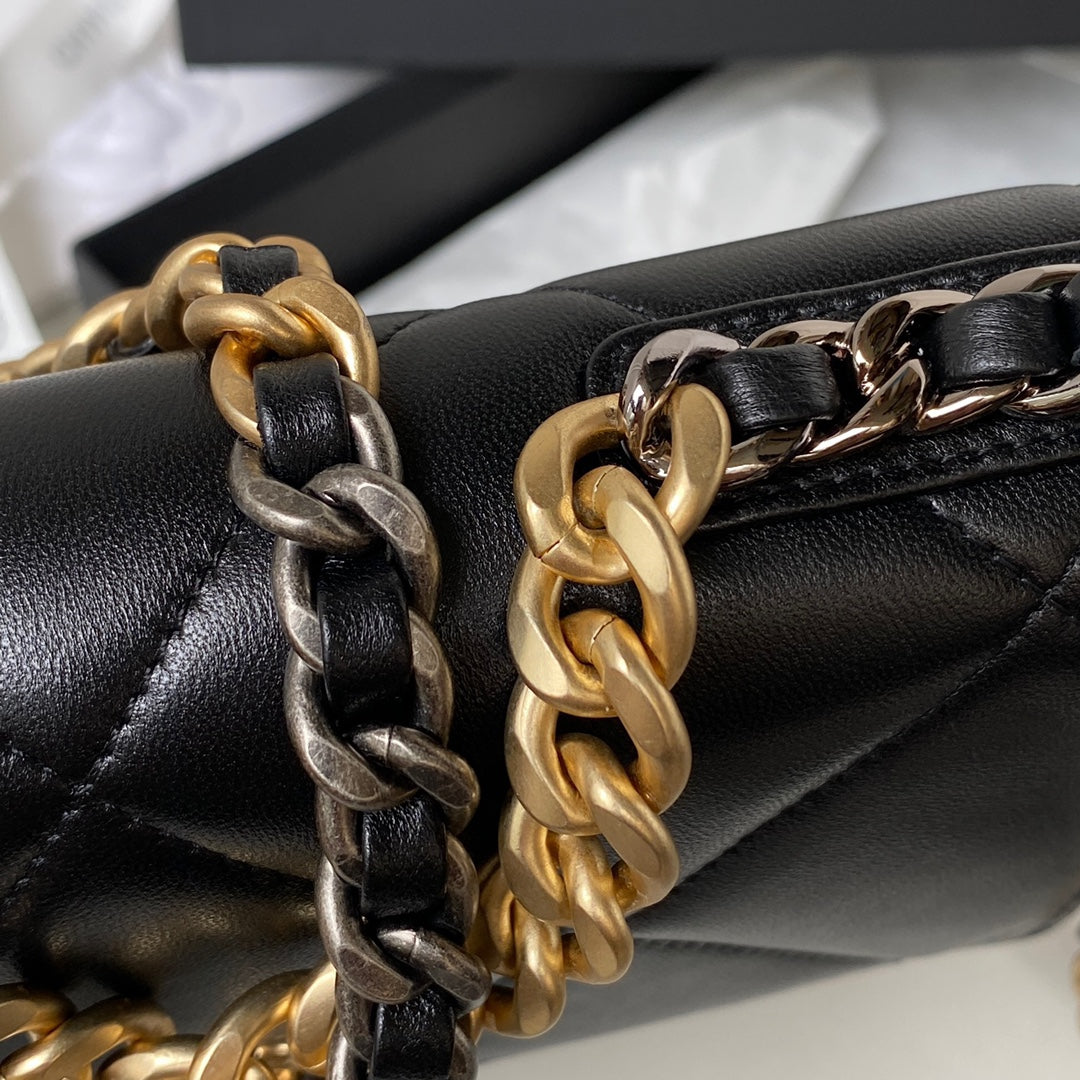 CHANEL 19 WOC 19CM BLACK LAMBSKIN GOLD HARDWARE