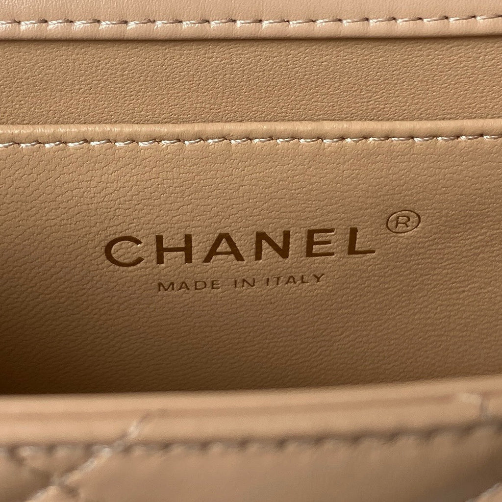 CHANEL 25S MINI FLAP BAG 19 IN TAN BROWN CALFSKIN GOLD HARDWARE