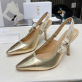 DIOR J'A SLINGBACK PUMP LIGHT GOLD CALFSKIN AND EMBROIDERED FABRIC 10 CM