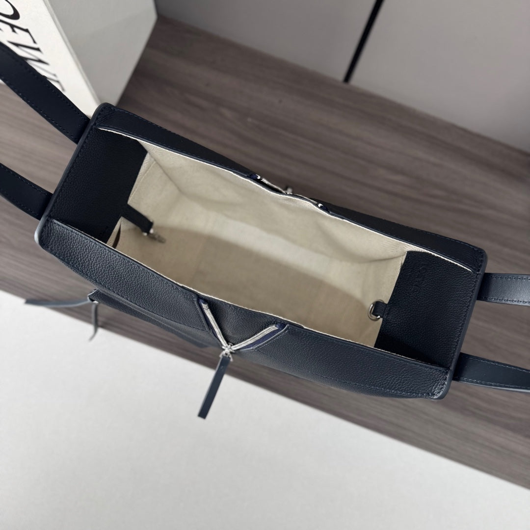 LOEWE 25S HAMMOCK BAG 20 IN CHARCOAL BLUE CALFSKIN SILVER HARDWARE