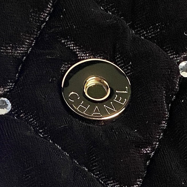 CHANEL FLAP BAG 23 ATTACHED DIAMOND IN BLACK VELVET GOLD HARDWARE