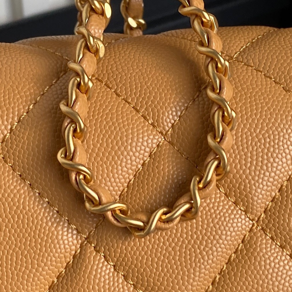 CHANEL RETRO STYLE FLAP BAG 19 IN RAW SIENNE GRAINED CALFSKIN GOLD HARDWARE