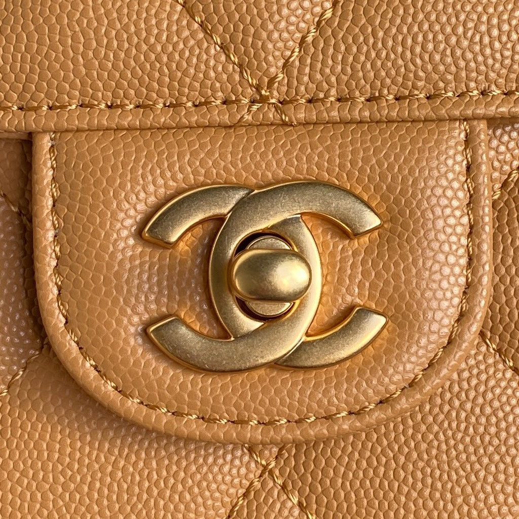 CHANEL RETRO STYLE FLAP BAG 22 IN RAW SIENNA GRAINED CALFSKIN GOLD HARDWARE