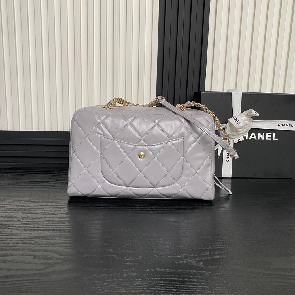 CHANEL BOWLING BAG 29 IN GREY CALFSKIN GOLD HARDWARE