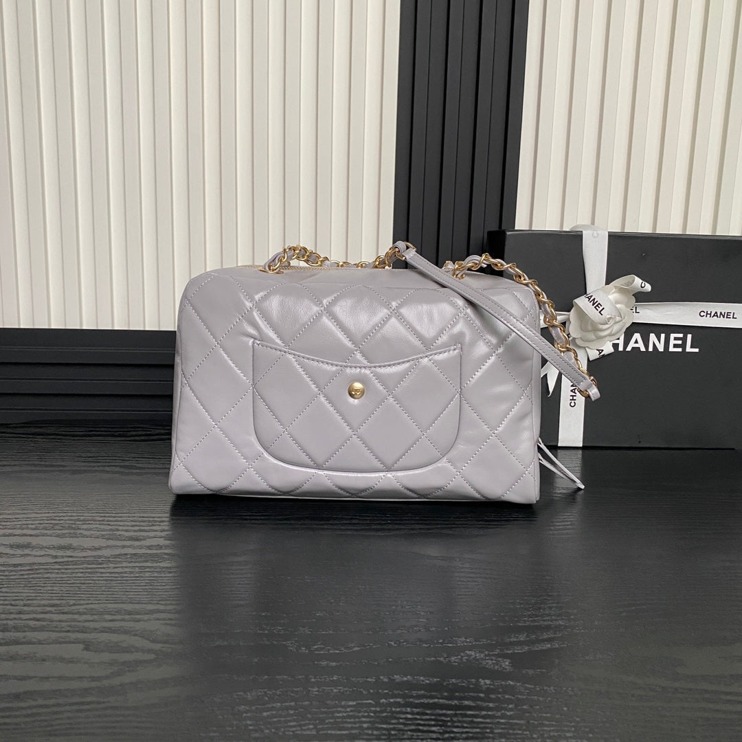 CHANEL BOWLING BAG 29 IN GREY CALFSKIN GOLD HARDWARE