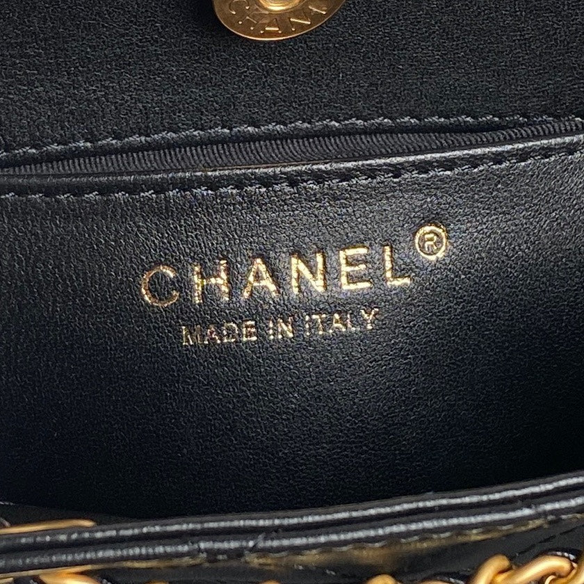 CHANEL BUCKET BACKPACK 24 IN BLACK LAMBSKIN GOLD HARDWARE