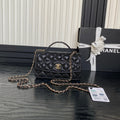 CHANEL 25C FLAP BAG 18 IN BLACK SHINY GRAINED CALFSKIN GOLD HARDWARE