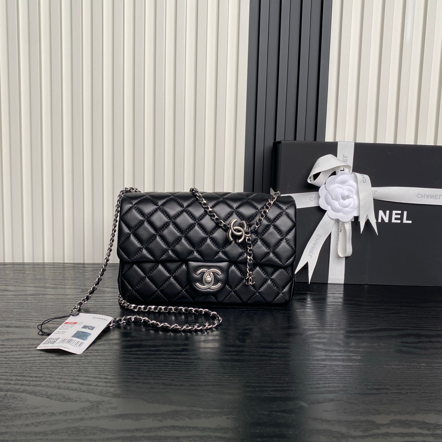 CHANEL 25S FLAP BAG 23 IN BLACK CALFSKIN SILVER HARDWARE