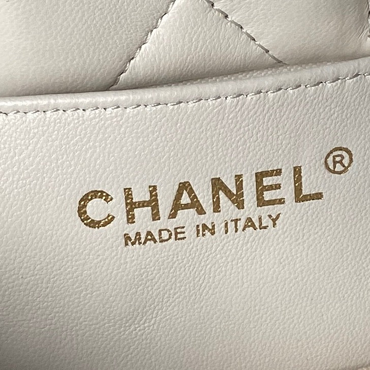 CHANEL 25S  MINI BOW BAG 26 IN CREAM WHITE LAMBSKIN WITH GOLD HARDWARE