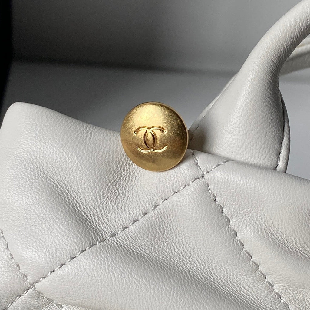 CHANEL 25S  MINI BOW BAG 26 IN CREAM WHITE LAMBSKIN WITH GOLD HARDWARE