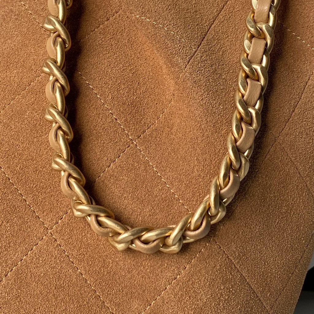 CHANEL 25S HOBO BAG 31 IN CARAMEL BROWN SUEDE WITH GOLD HARDWARE