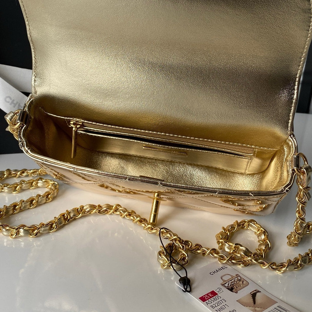 CHANEL 25S FLAP BAG 18 IN METALLIC GOLD CALFSKIN