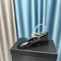 CHANEL MARY JANE WITH PEARL STRAP IN GLOSSY BLACK LAMBSKIN