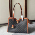 CELINE CABAS 37 IN BLACK TRIOMPHE CANVAS AND BRONZE BROWN CALFSKIN TRIM GOLD LOCK