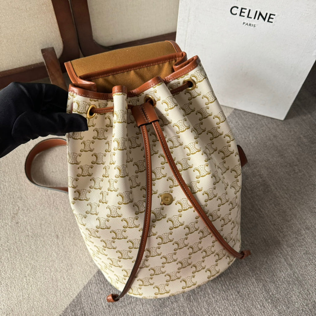 CELINE MEDIUM FOLCO BACKPACK 32 IN WHITE TRIOMPHE CANVAS