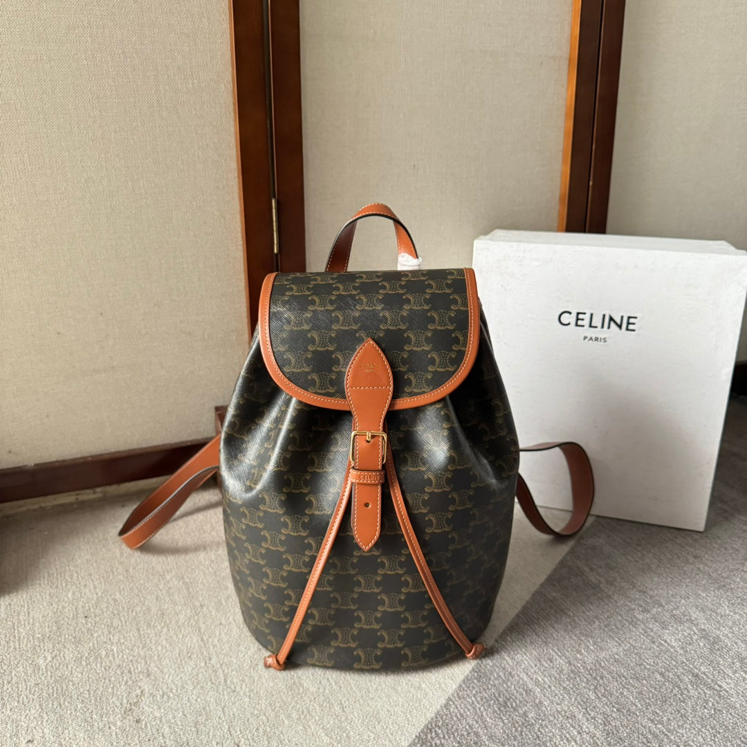 CELINE MEDIUM FOLCO BACKPACK 32 IN BLACK TRIOMPHE CANVAS