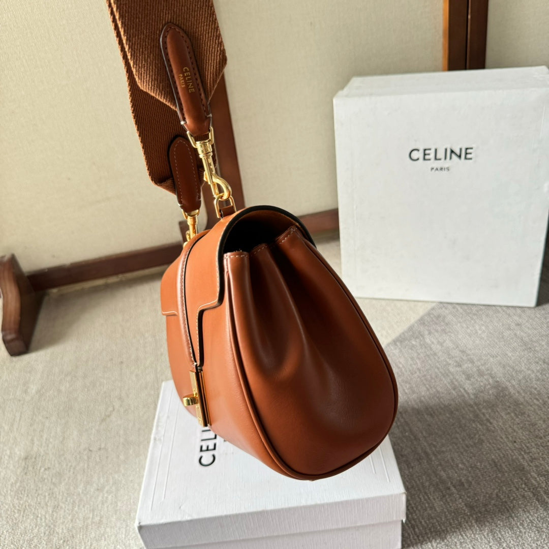 CELINE FLAP SHOULDER BAG 23 IN BRONZE BROWN LAMBSKIN GOLD HARDWARE