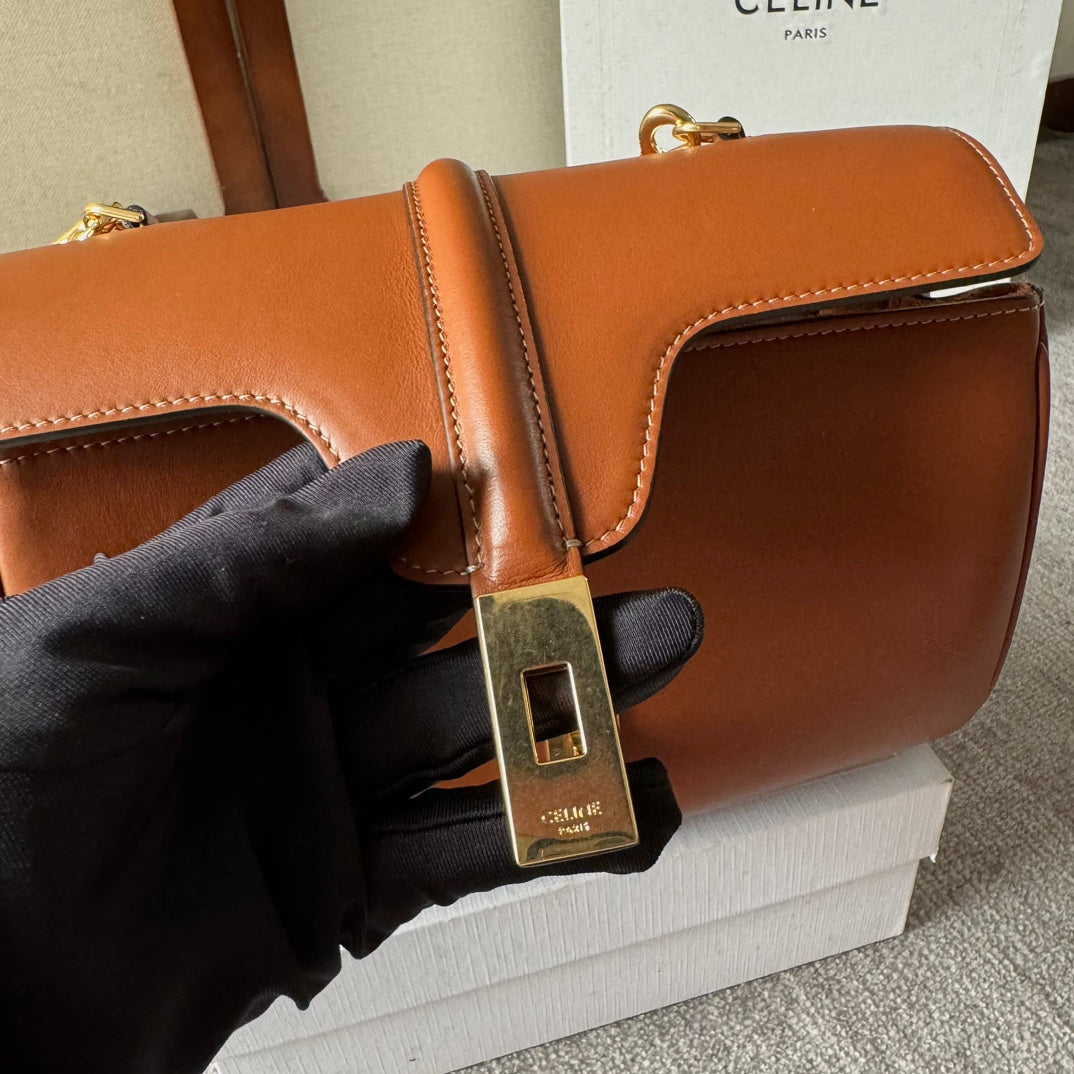 CELINE FLAP SHOULDER BAG 23 IN BRONZE BROWN LAMBSKIN GOLD HARDWARE