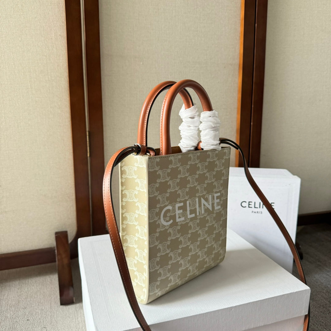 CELINE CP BAG MINI 21 VERTICAL CABAS BEIGE IN TRIOMPHE CANVAS