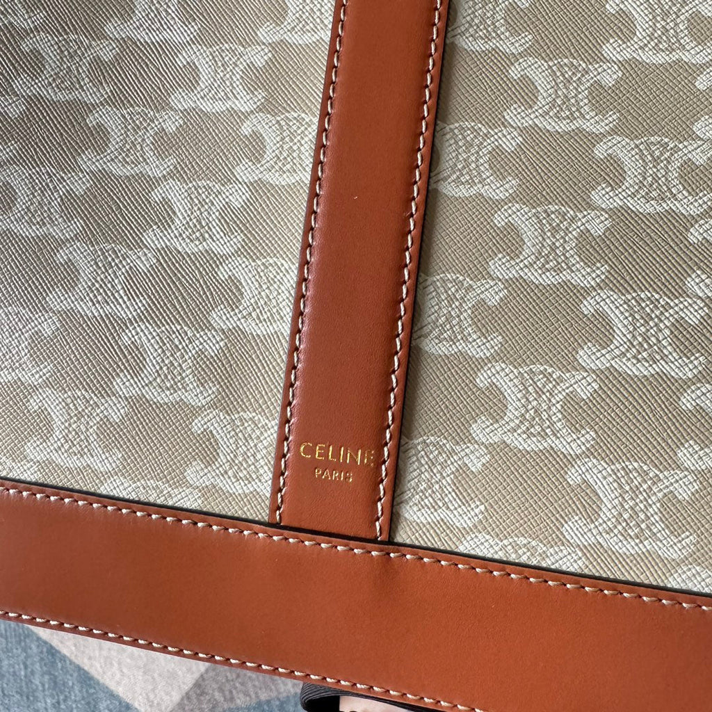 CELINE TRIOMPHE CANVAS 31.5 IN PRINTED CALFSKIN BROWN WHITE