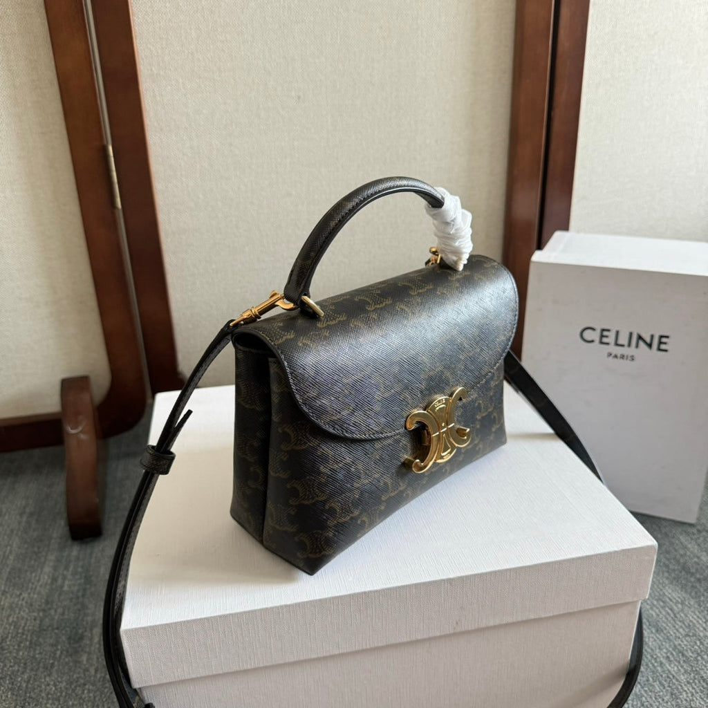 CELINE TEEN NINO BAG 20 IN BLACK TRIOMPHE CANVAS GOLD HARDWARE