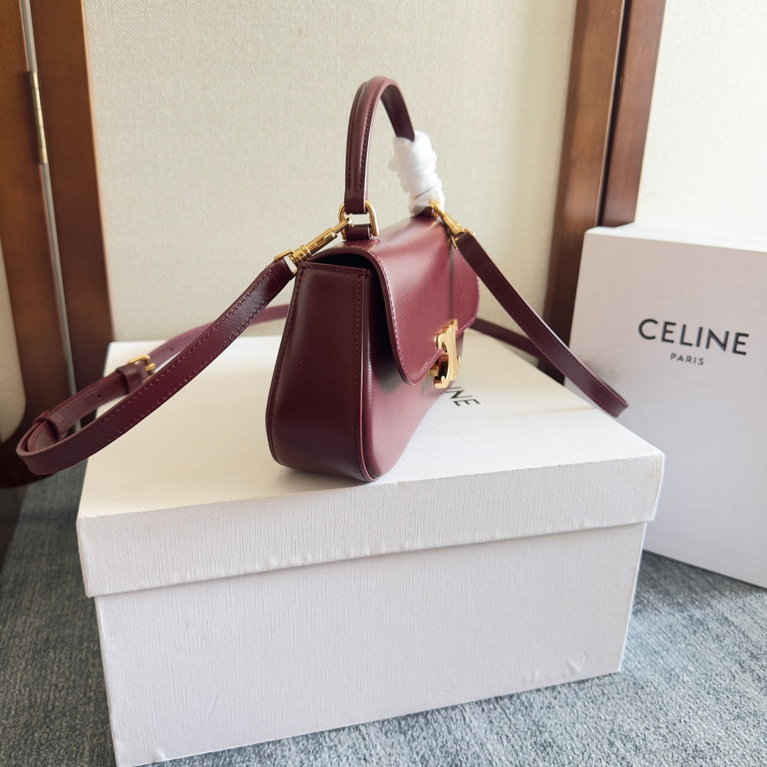 CELINE TEEN LOLA 20 IN BURGUNDY RED CALFSKIN GOLD HARDWARE