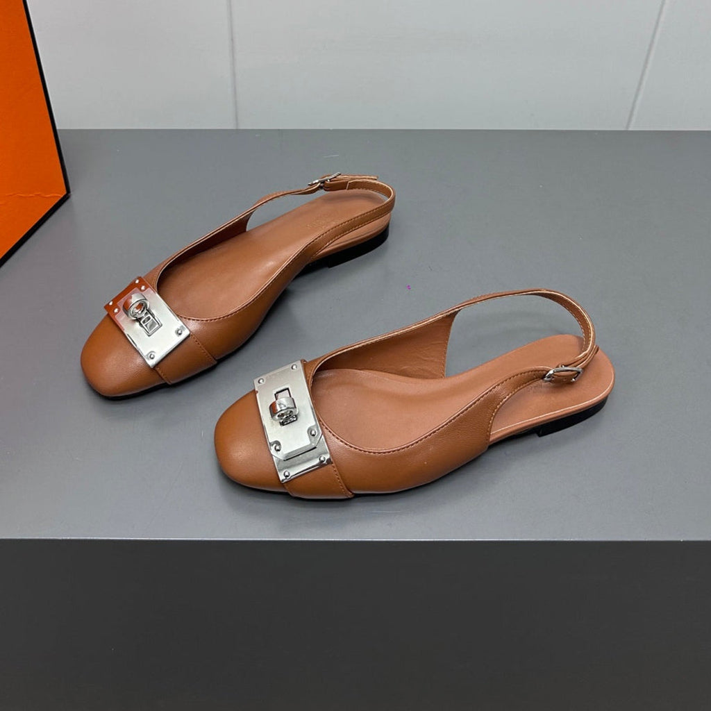 HERMES INNOCENTE SLINGBACK IN BRONZE BROWN CALFSKIN