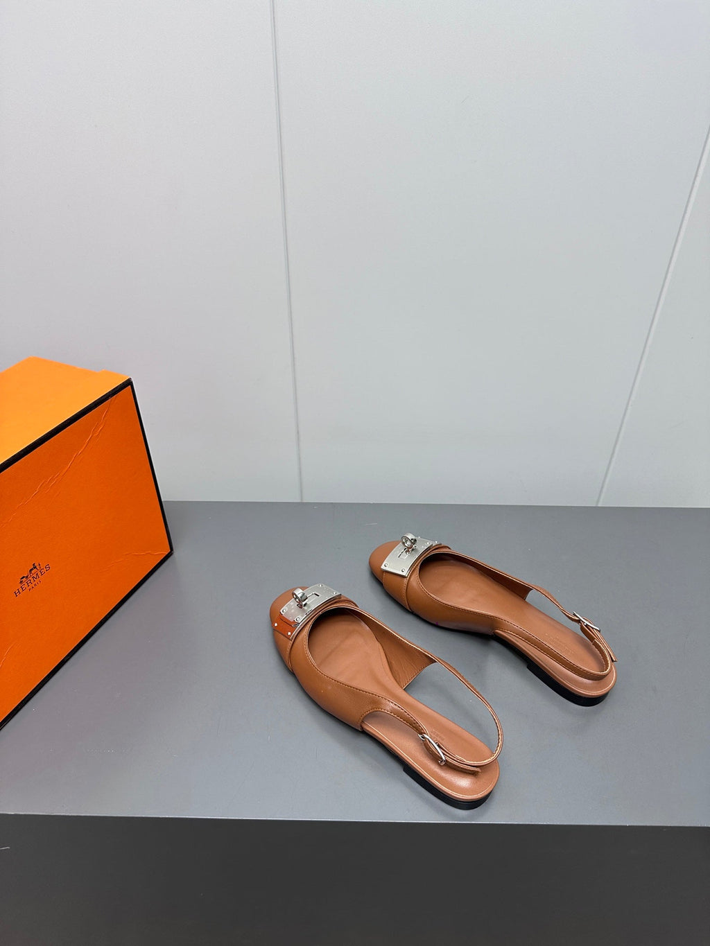HERMES INNOCENTE SLINGBACK IN BRONZE BROWN CALFSKIN
