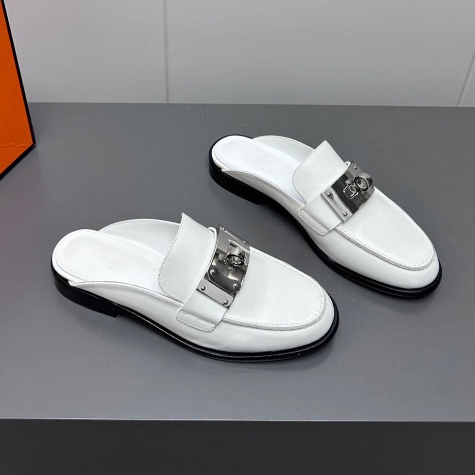 HERMES 0Z MULE IN WHITE LAMBSKIN