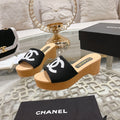 CHANEL WEDGE PLATFORM IN BLACK LAMBSKIN WITH WHITE LOGO