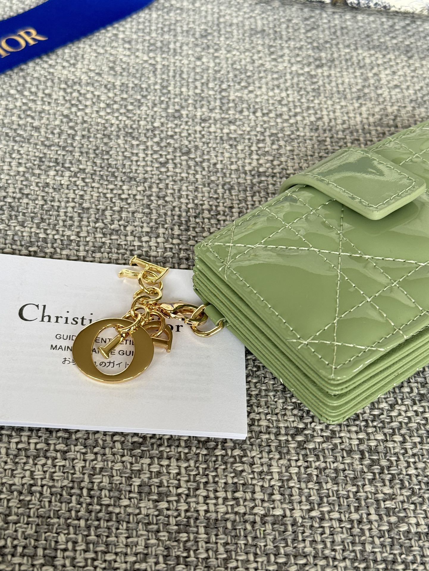 DIOR LADY JASMINE CARD HOLDER 10 IN LIGHT GREEN QUILTED PATENT CALFSKIN