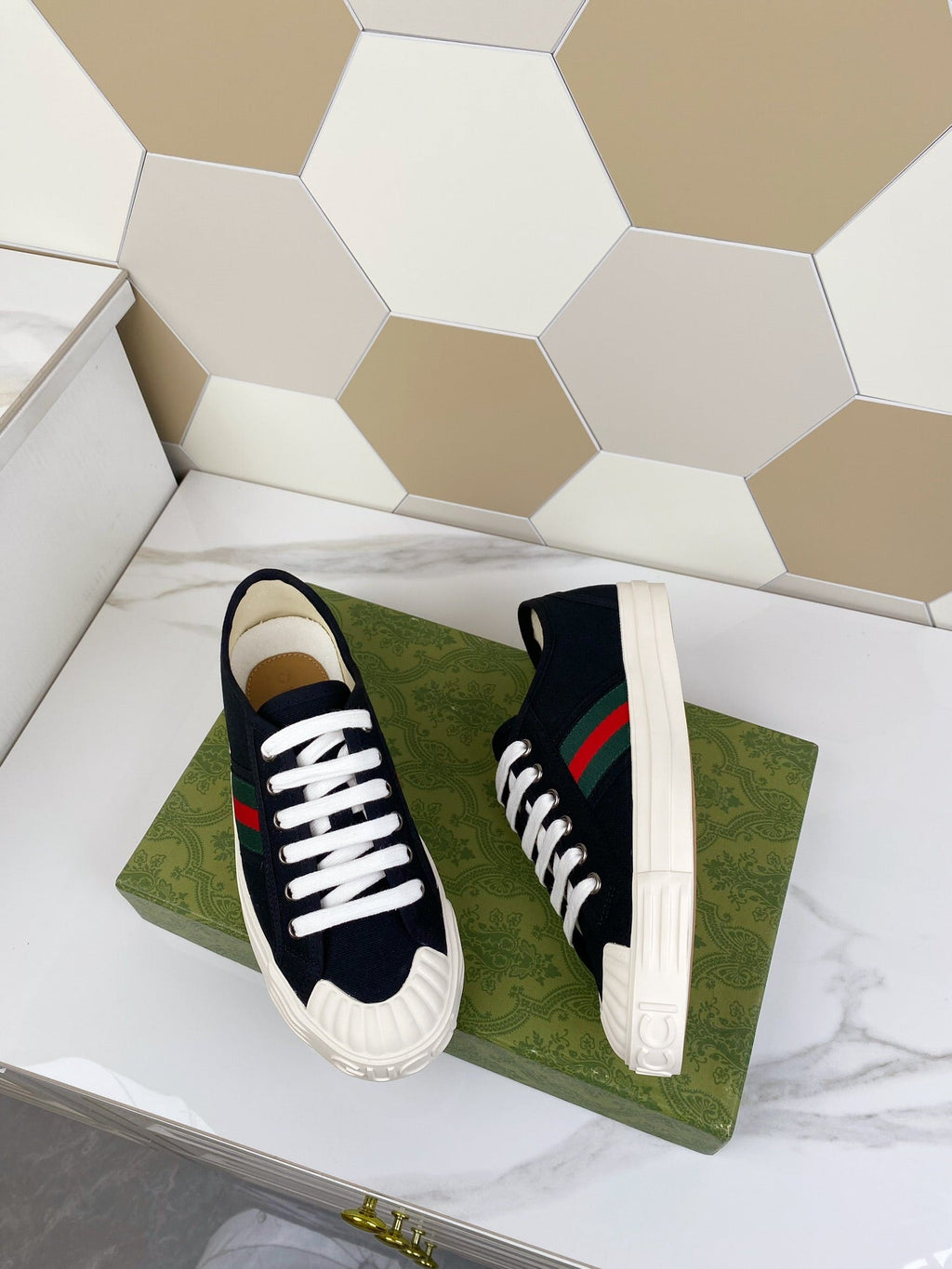 GUCCI JULIO SNEAKER WITH WEB BLACK CANVAS