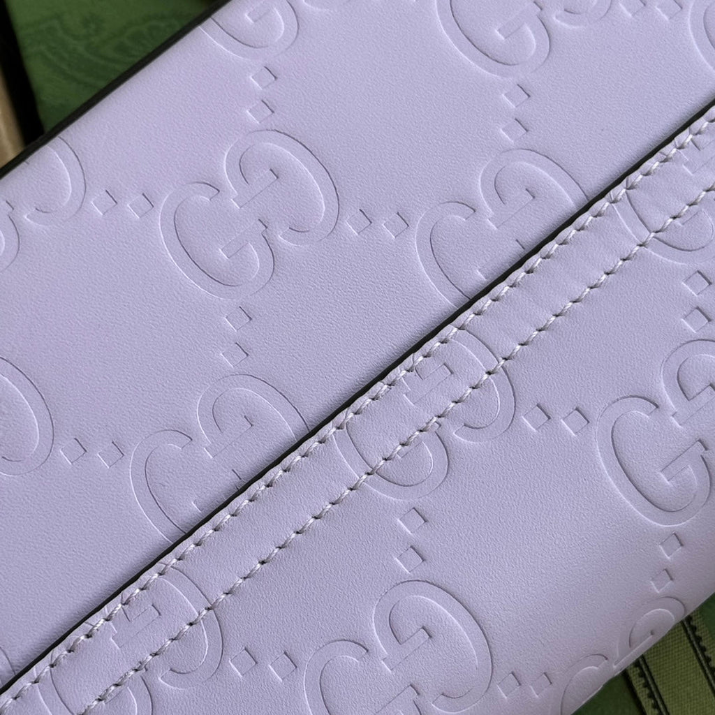 GUCCI SUPER MINI SHOULDER BAG 21 IN LIGHT VIOLET EMBOSSED CALFSKIN