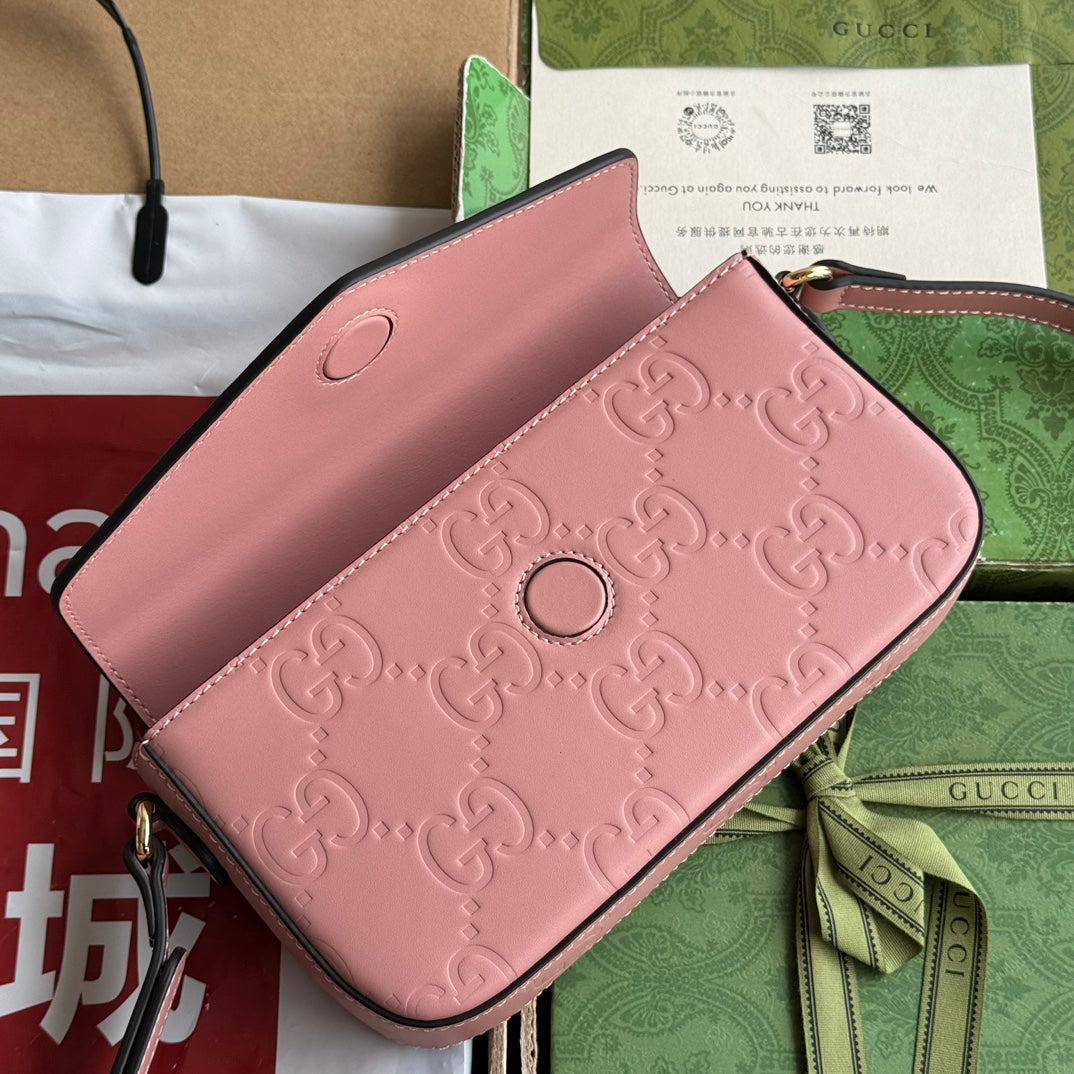 GUCCI SUPER MINI SHOULDER BAG 21 IN BALLERINA PINK EMBOSSED CALFSKIN