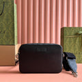 GUCCI SMALL CROSSBODY BAG 24 WITH TAG IN BLACK CALFSKIN AND CANVAS TRIM