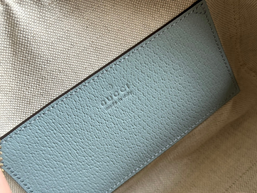 GUCCI OPHIDIA TOP HANDLE BAG 21 IN GREY-GREEN MONOGRAM CANVAS AND CALFSKIN TRIM GOLD HARDWARE