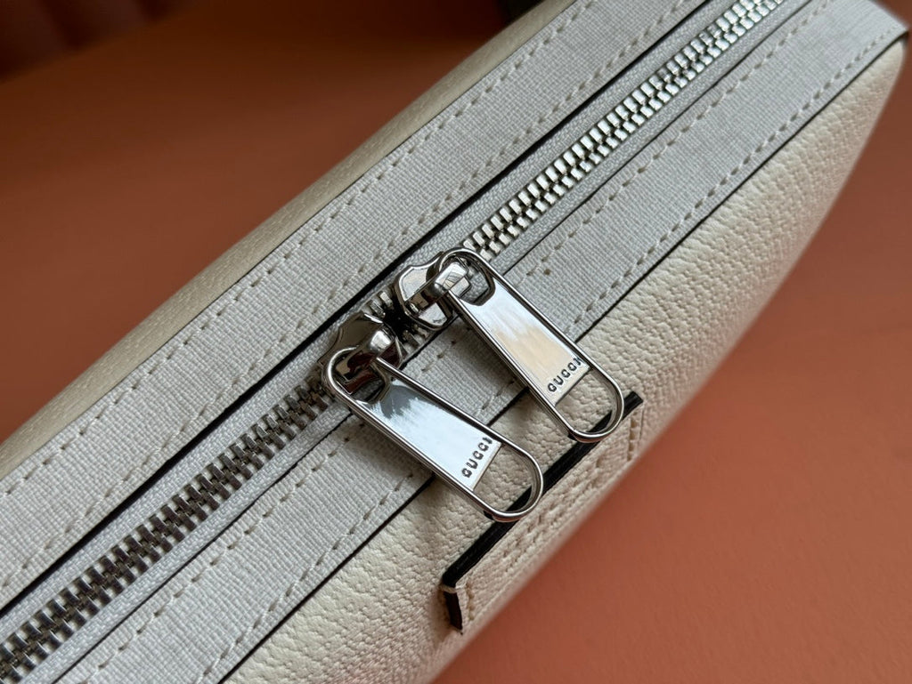 GUCCI SMALL CROSSBODY BAG 24 WITH TAG IN WHITE CALFSKIN AND CANVAS TRIM