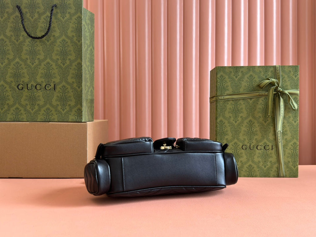 GUCCI MARMONT SMALL MULTI-POCKET BAG 25 IN BLACK CALFSKIN GOLD HARDWARE