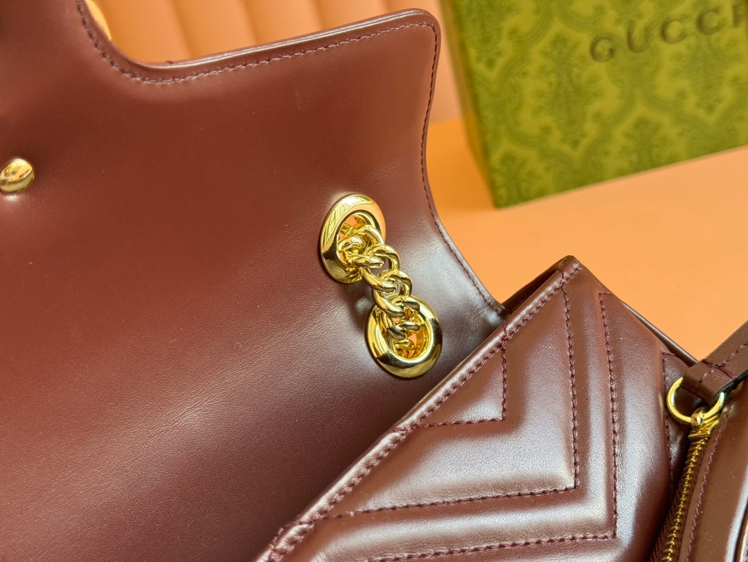 GUCCI MARMONT SMALL MULTI-POCKET BAG 25 IN CURRANT RED CALFSKIN GOLD HARDWARE