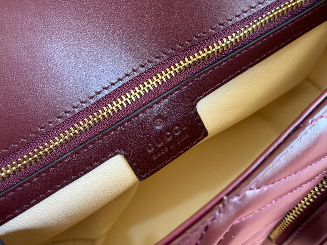 GUCCI MARMONT SMALL MULTI-POCKET BAG 25 IN CURRANT RED CALFSKIN GOLD HARDWARE